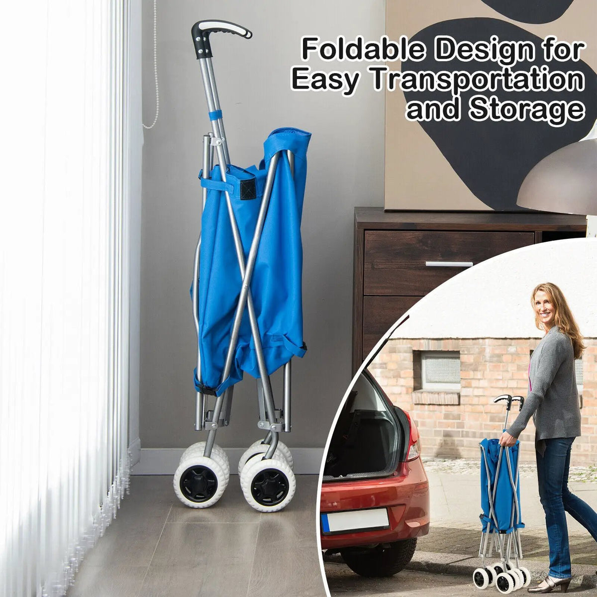 Folding Shopping Utility Cart with Water-Resistant Removable Canvas Bag, photo 6 of 12