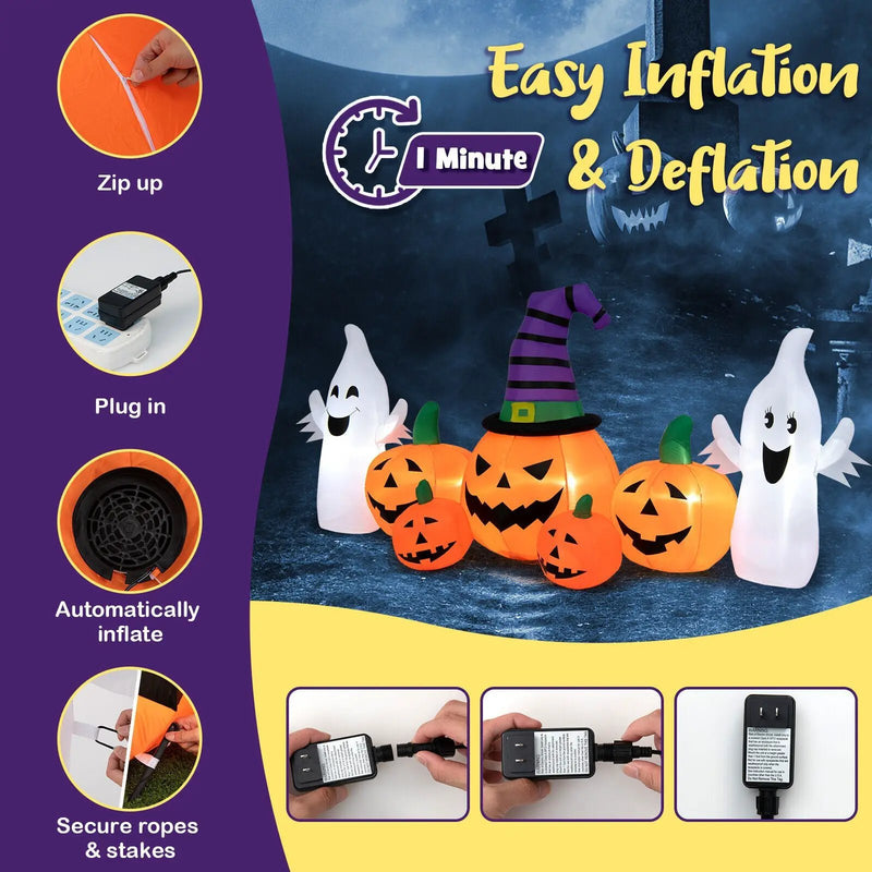 9 Feet Long Halloween Inflatable Pumpkins with 2 Ghosts by DirectDeals