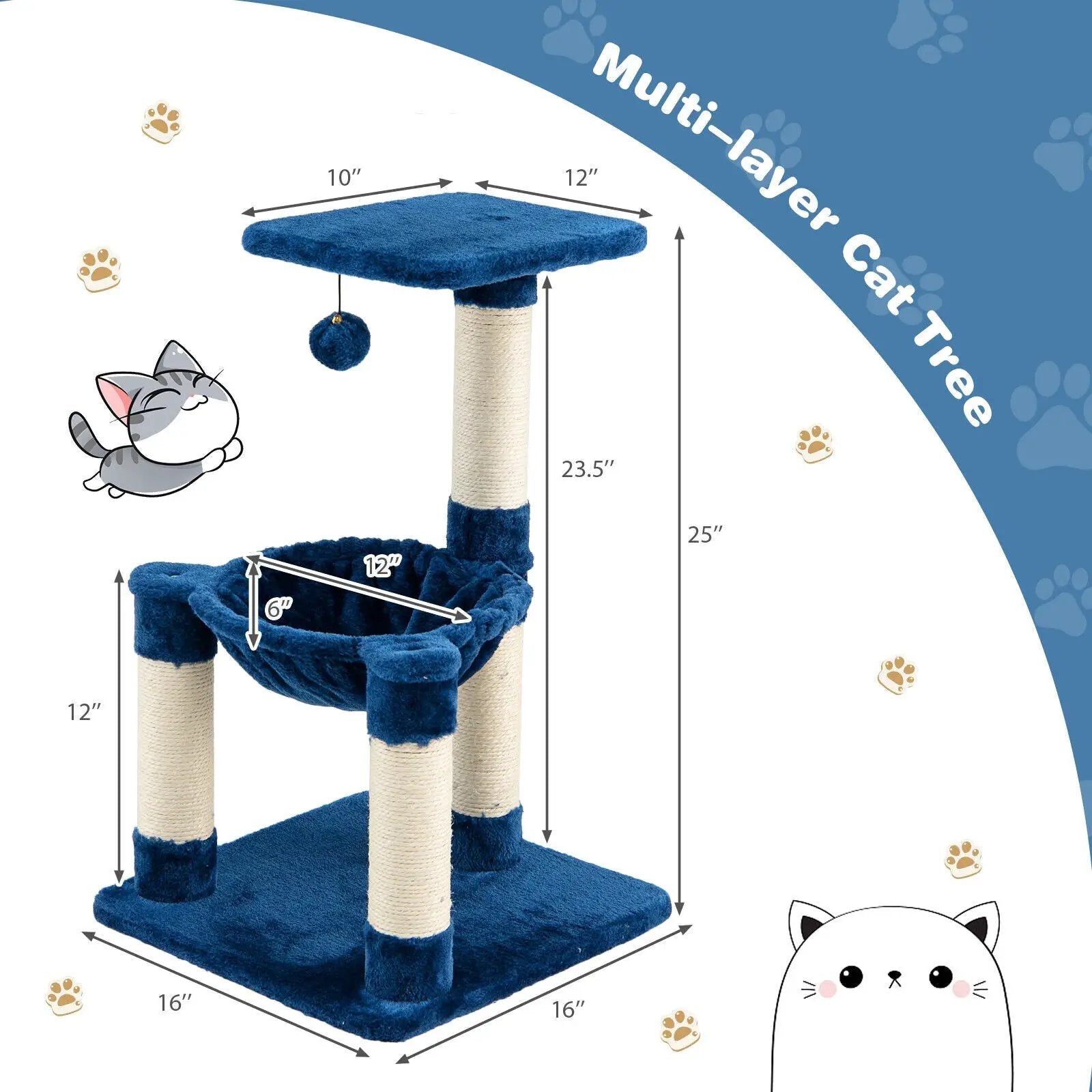 Multi-level Cat Tree with Scratching Posts and Cat Hammock by DirectDeals