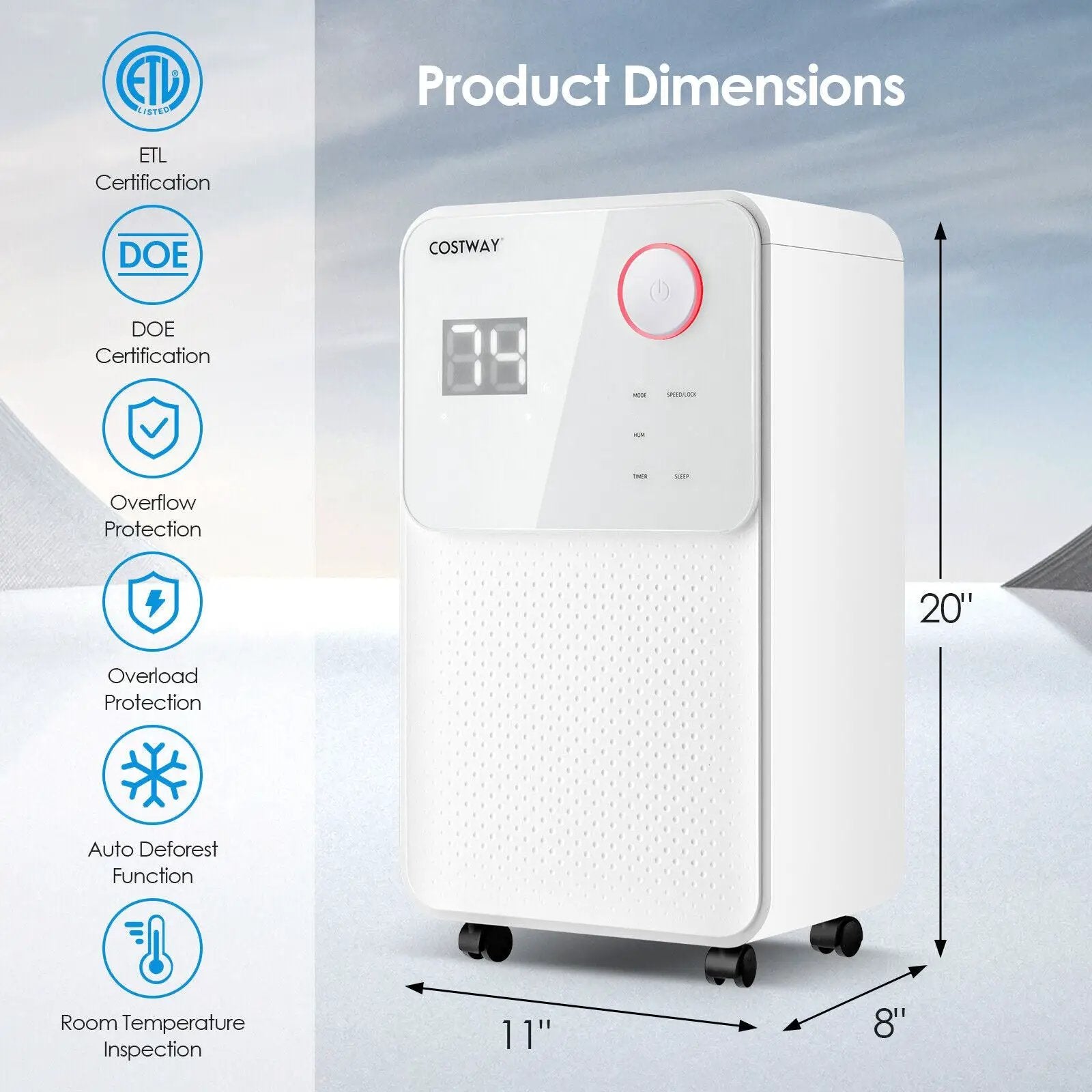 32 Pints 2000 Sq. Ft Dehumidifier for Home and Basements with 3-Color Digital Display-White by DirectDeals