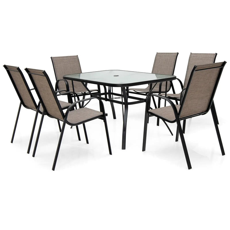 7-Piece Patio Dining Set with 6 Stackable Chairs by DirectDeals
