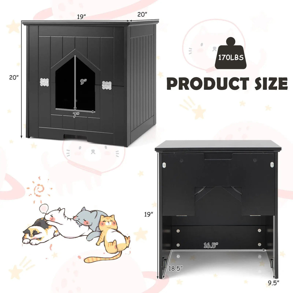 Cat Litter Box Enclosure with Flip Magnetic Half Door, photo 9 of 16