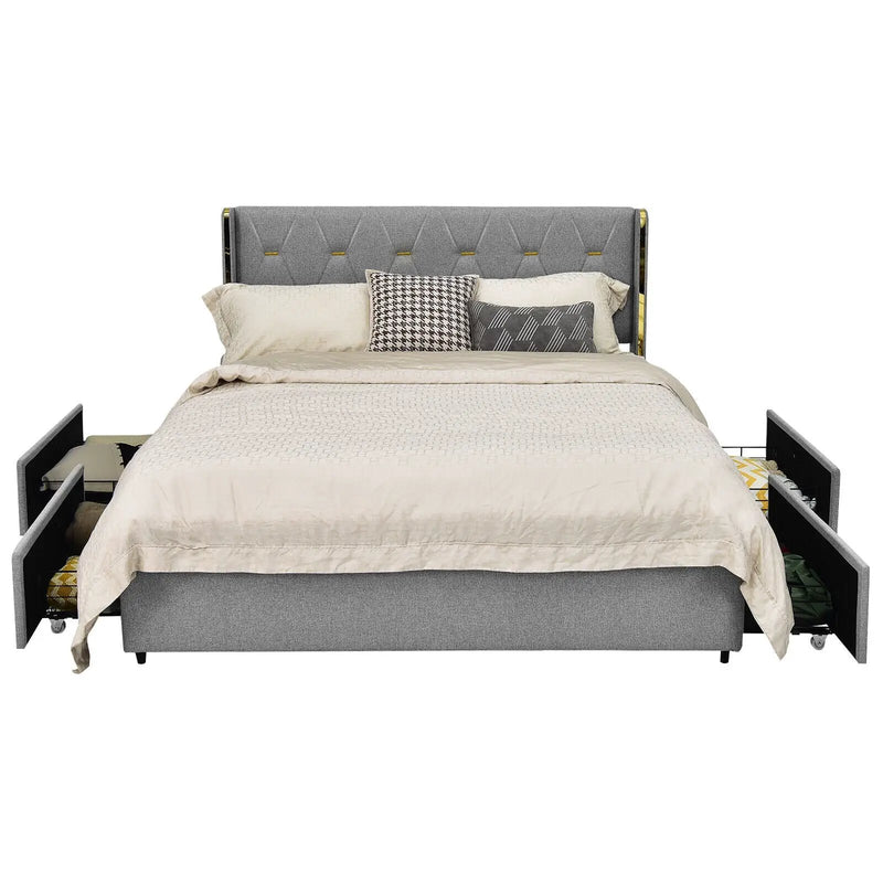 Bed Frame Mattress Foundation with 4 Storage Drawers by DirectDeals