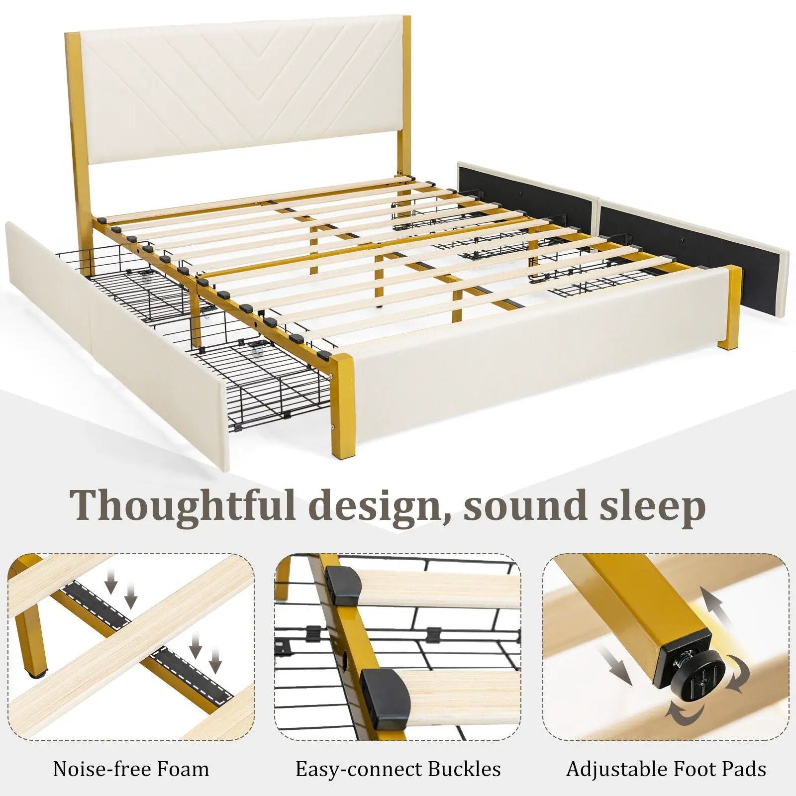 Full Size/Queen Size Upholstered Bed Frame with Adjustable Headboard and 4 Drawers by DirectDeals