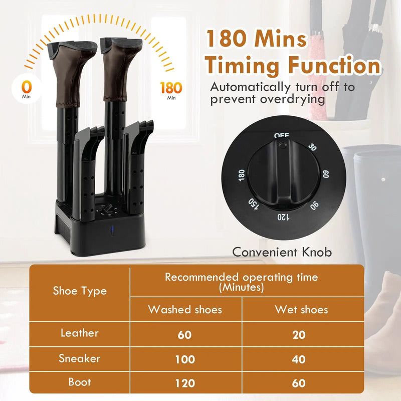 Prevent Odor Mold & Bacteria 4 Shoe Electric Dryer with Timer by DirectDeals
