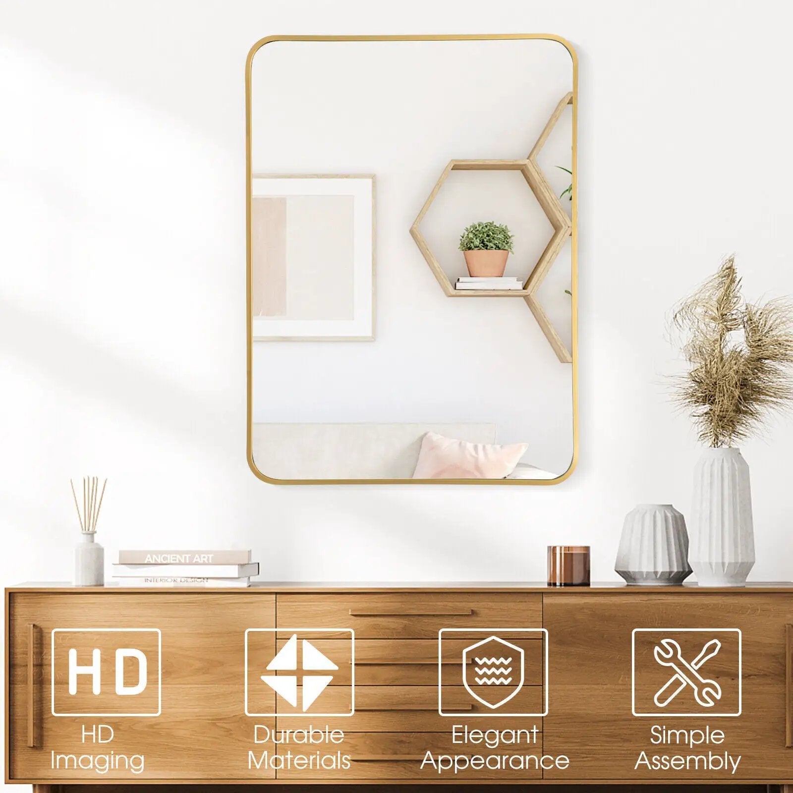 Metal Framed Bathroom Mirror with Rounded Corners by DirectDeals
