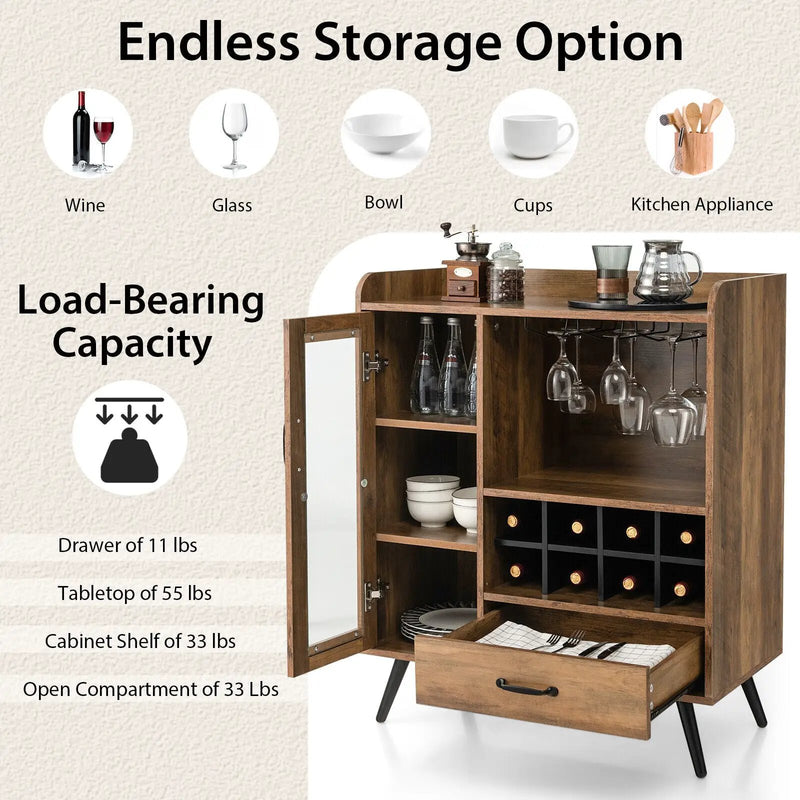 Buffet Sideboard with Removable Wine Rack and Glass Holder-Rustic Brown by DirectDeals