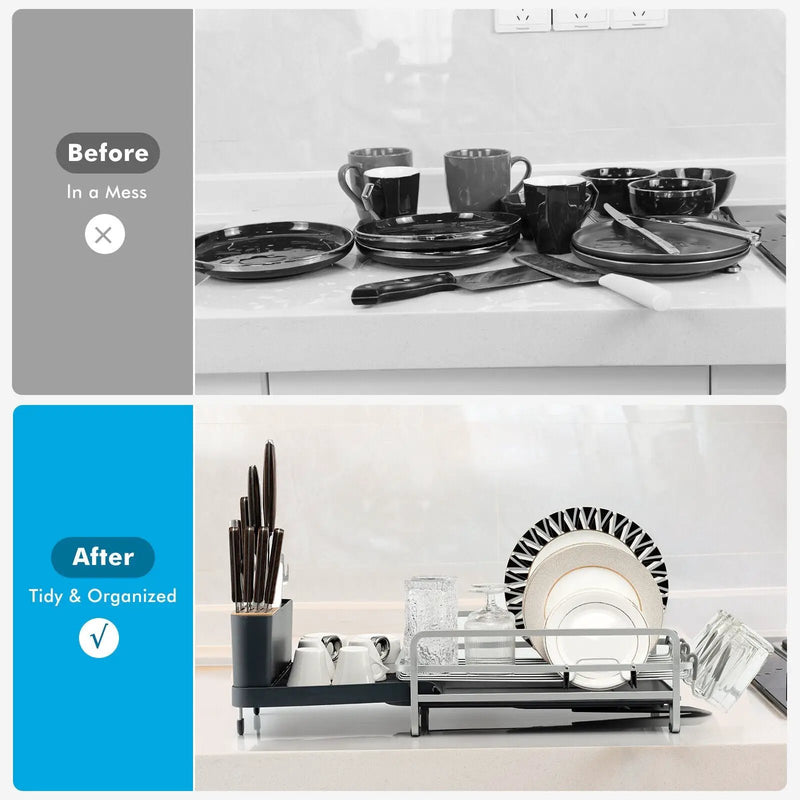 Aluminum Expandable Dish Drying Rack with Drainboard and Rotatable Drainage Spout by DirectDeals
