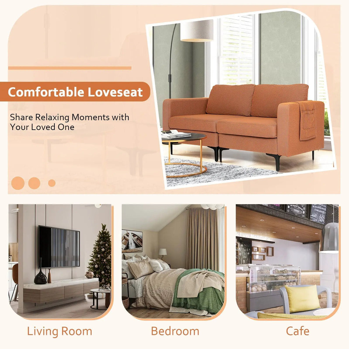 Modern Loveseat Sofa Couch with Side Storage Pocket and Sponged Padded Seat Cushions, photo 3 of 12