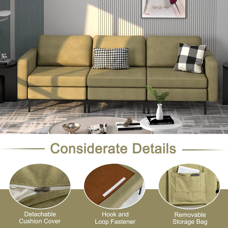 3-Seat Sectional Sofa Couch with Armrest Magazine Pocket and Metal Leg by DirectDeals