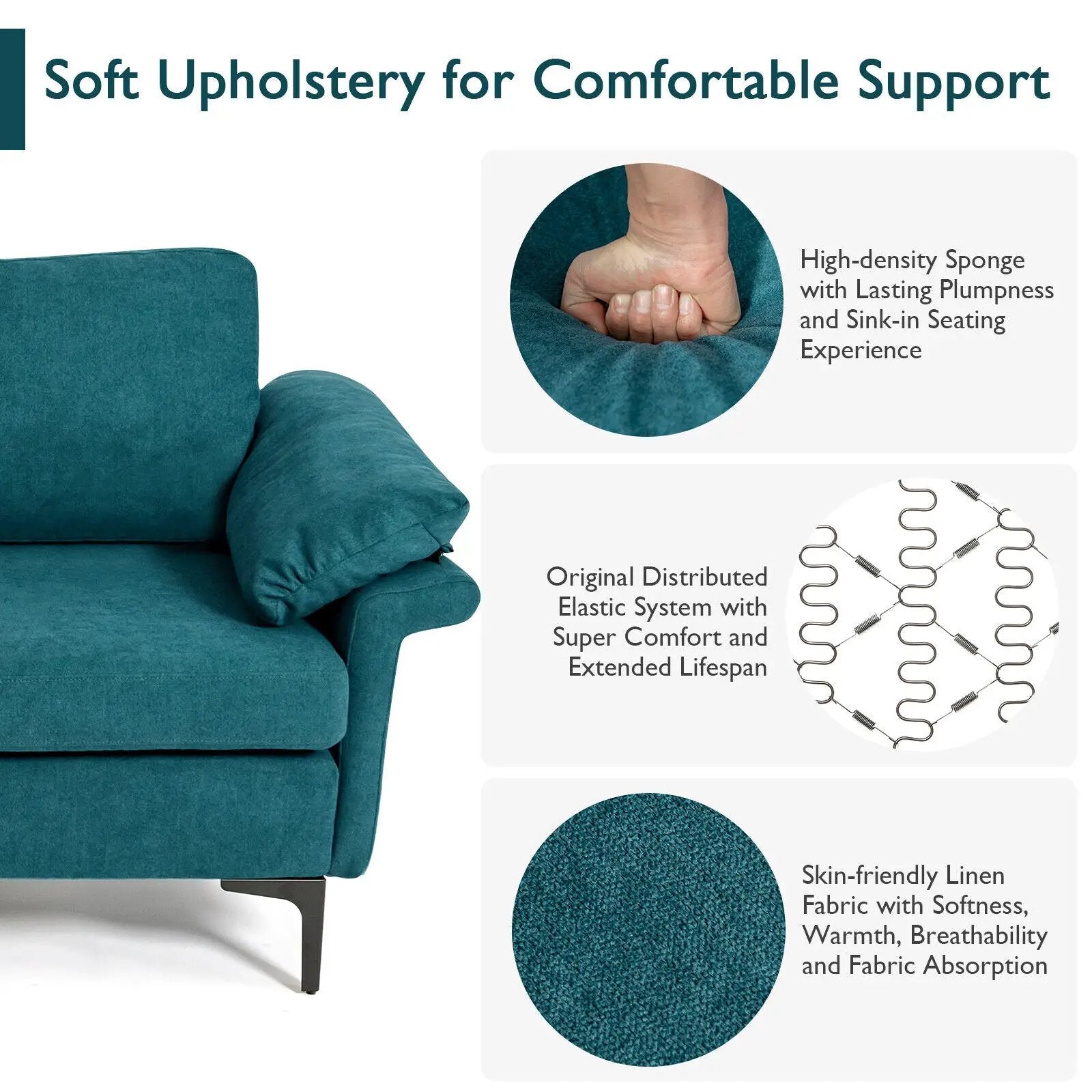 Modern Fabric Accent Armchair with Original Distributed Spring and Armrest Cushions by DirectDeals
