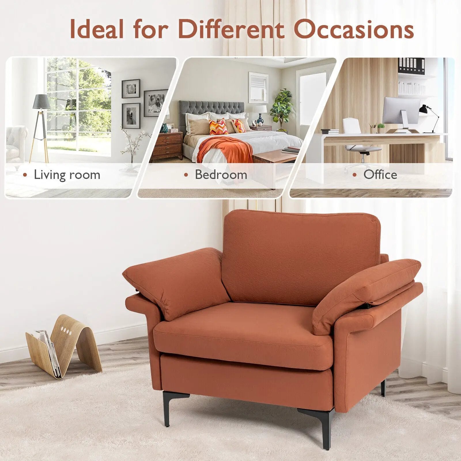 Modern Fabric Accent Armchair with Original Distributed Spring and Armrest Cushions by DirectDeals