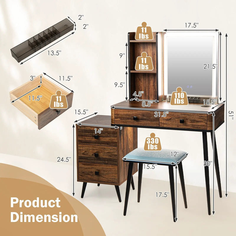 Vanity Makeup Table Set with Lighted Mirror by DirectDeals