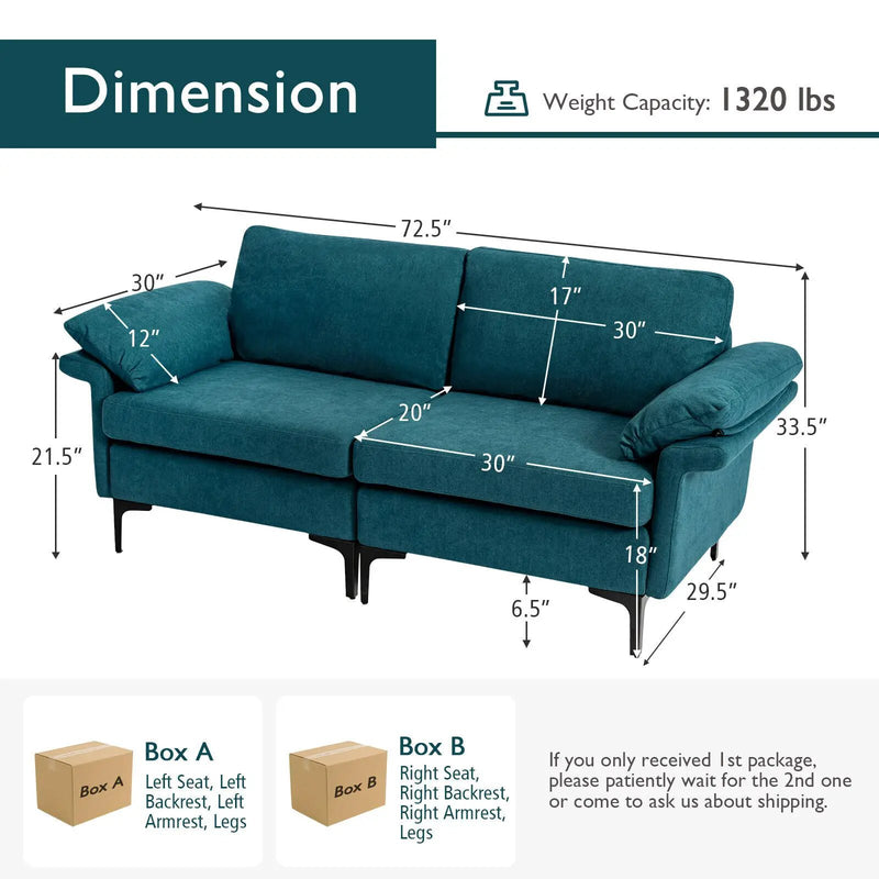 Modern Fabric Loveseat Sofa for with Metal Legs and Armrest Pillows by DirectDeals