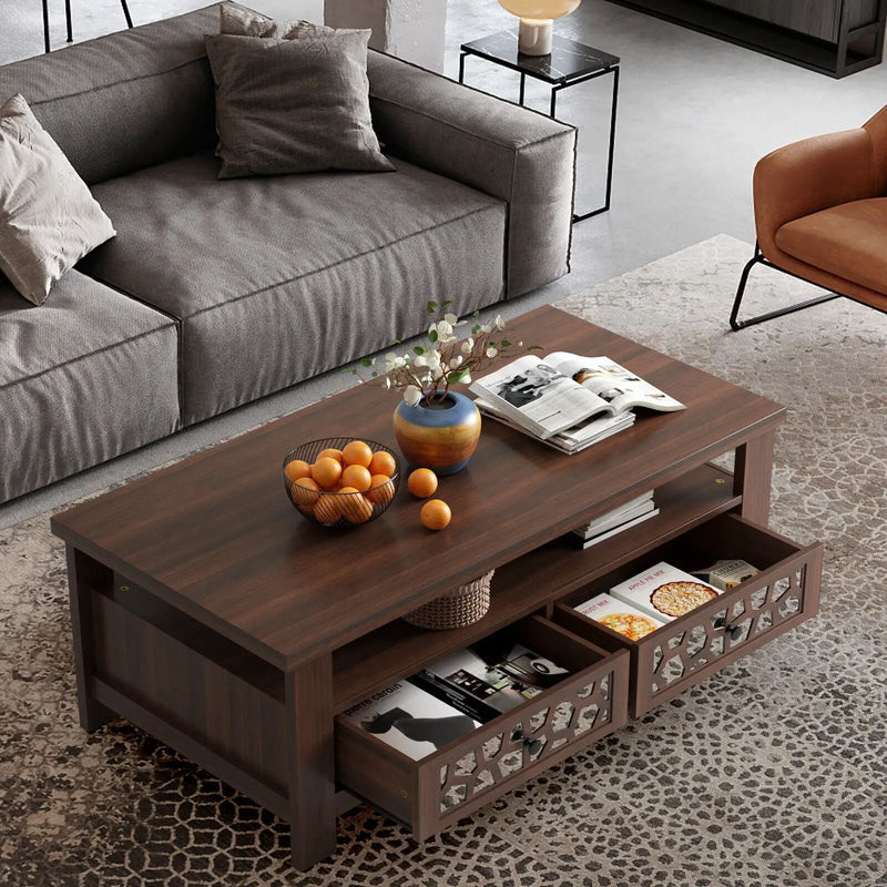 3-tier Coffee Table with 2 Drawers and 5 Support Legs by DirectDeals