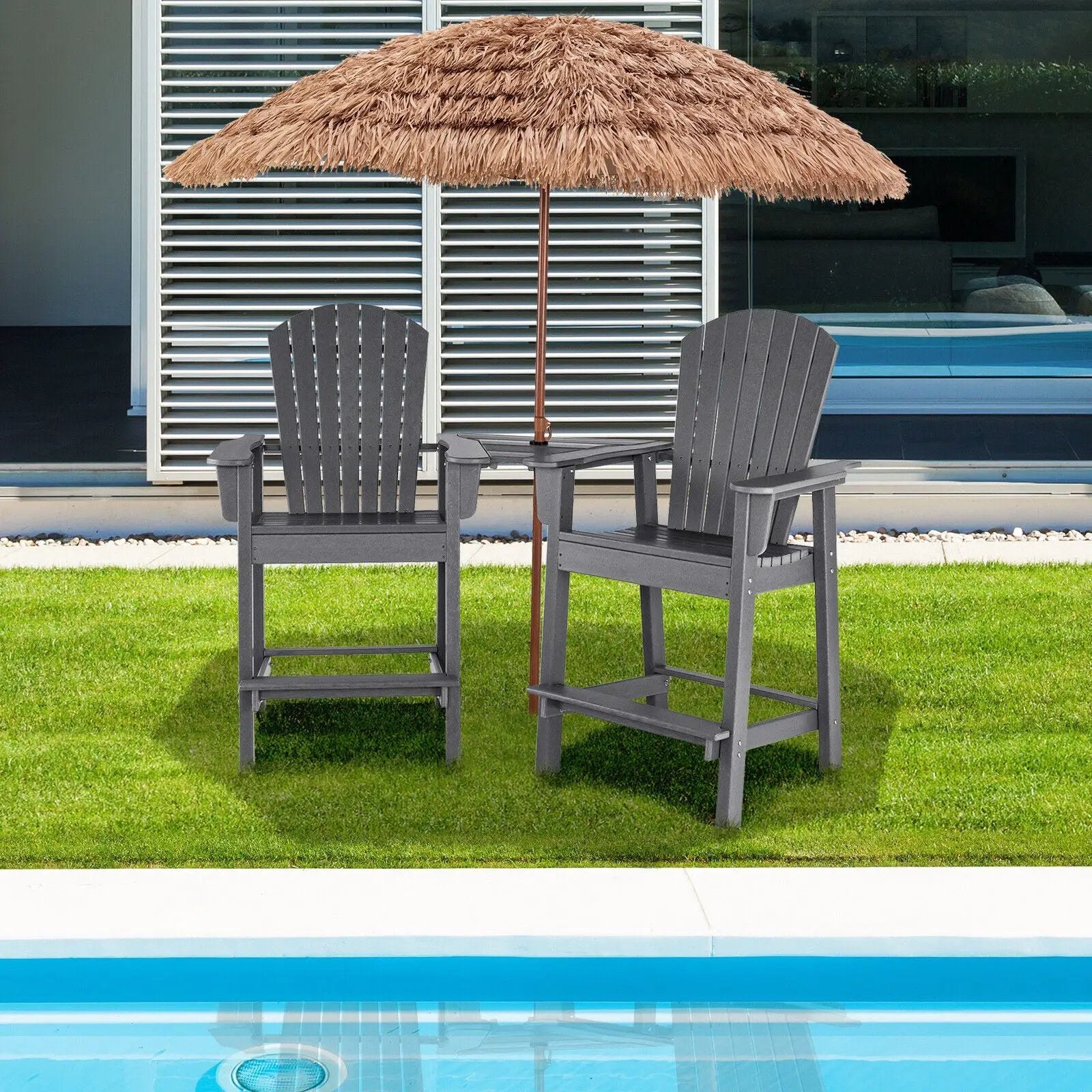 2 Pieces HDPE Tall Adirondack Chair with Middle Connecting Tray by DirectDeals