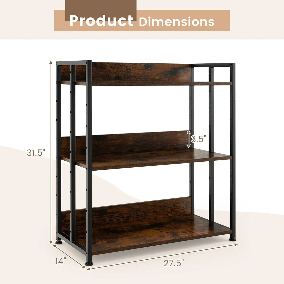 3/5-Tier Industrial Bookshelf Storage Shelf Display Rack with Adjustable Shelves, photo 5 of 9