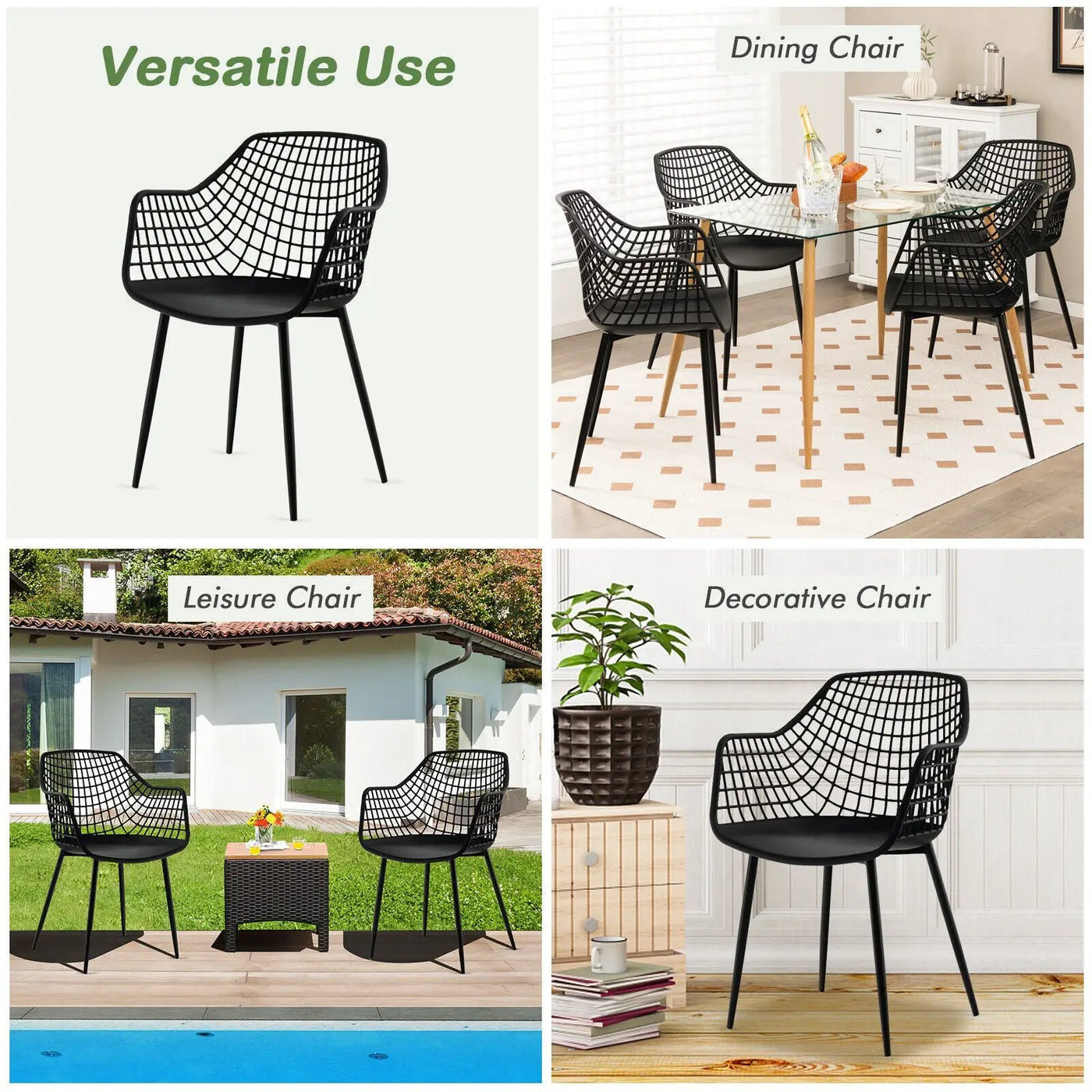 Set of 4 Heavy Duty Modern Dining Chair with Airy Hollow Backrest by DirectDeals