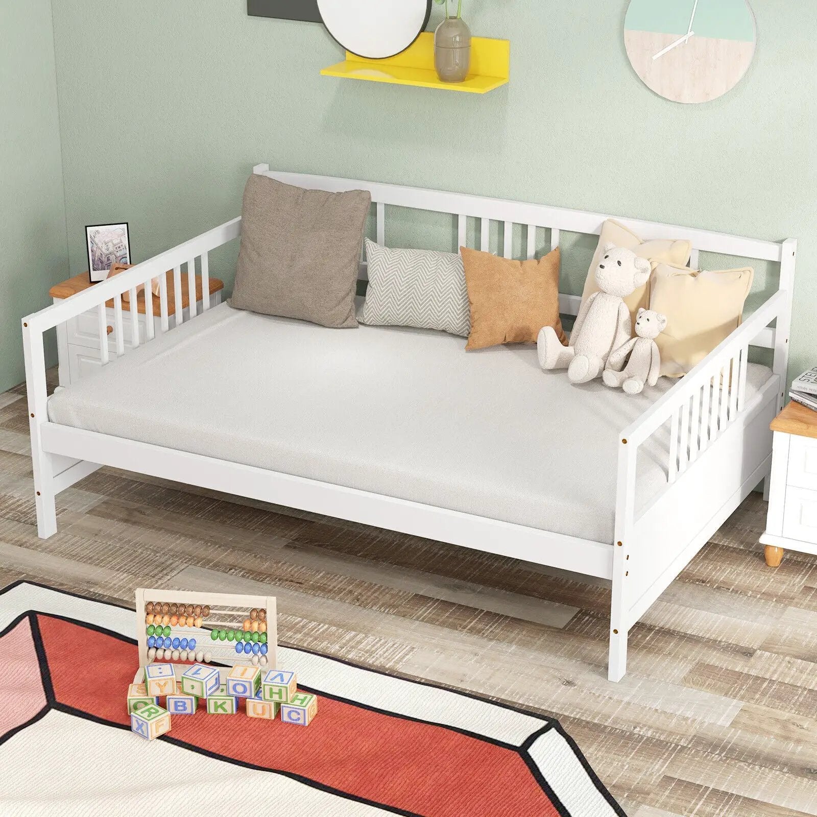 Classic Wooden Full Size Daybed Frame with Guardrails by DirectDeals