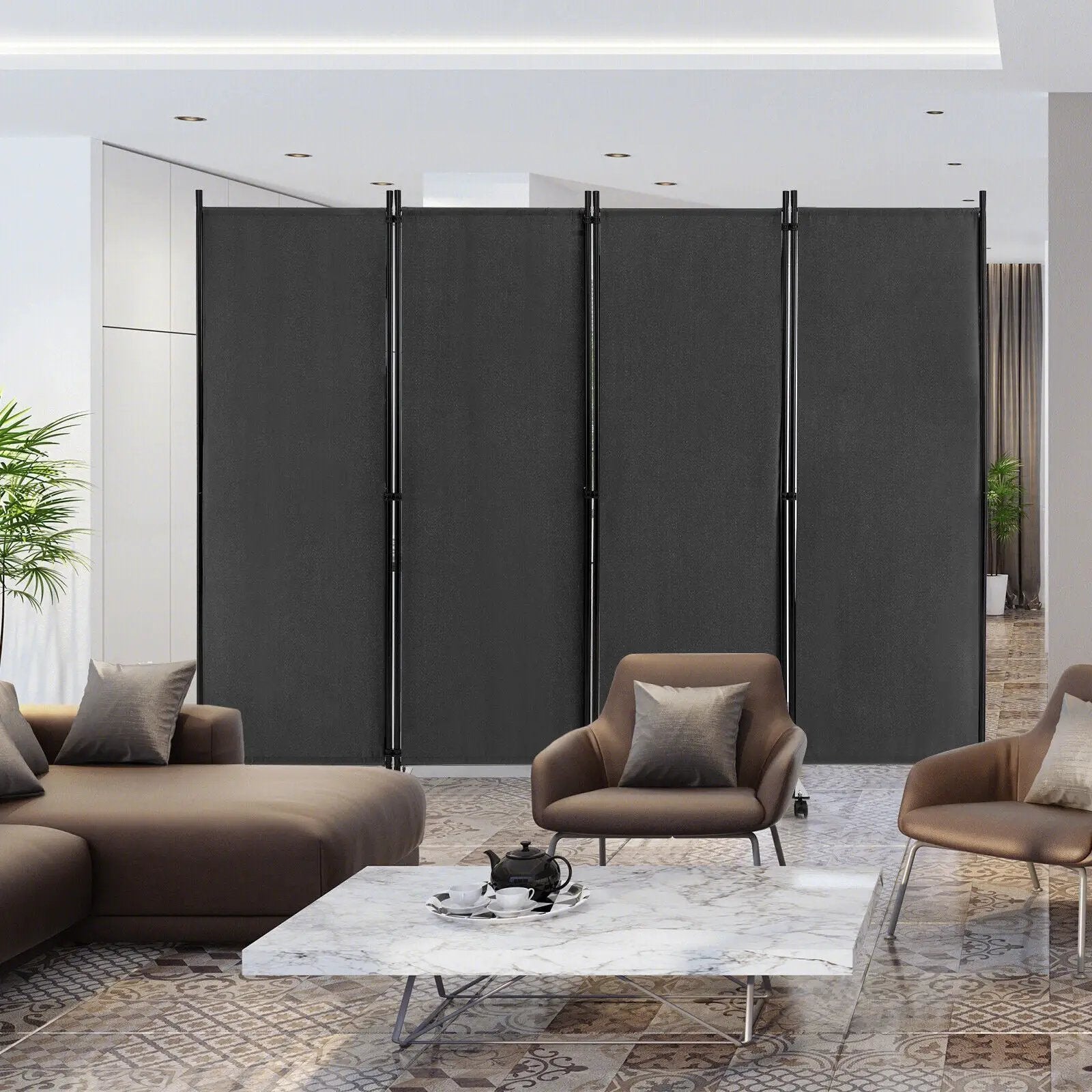 4-Panel Folding Room Divider 6 Feet Rolling Privacy Screen with Lockable Wheels by DirectDeals