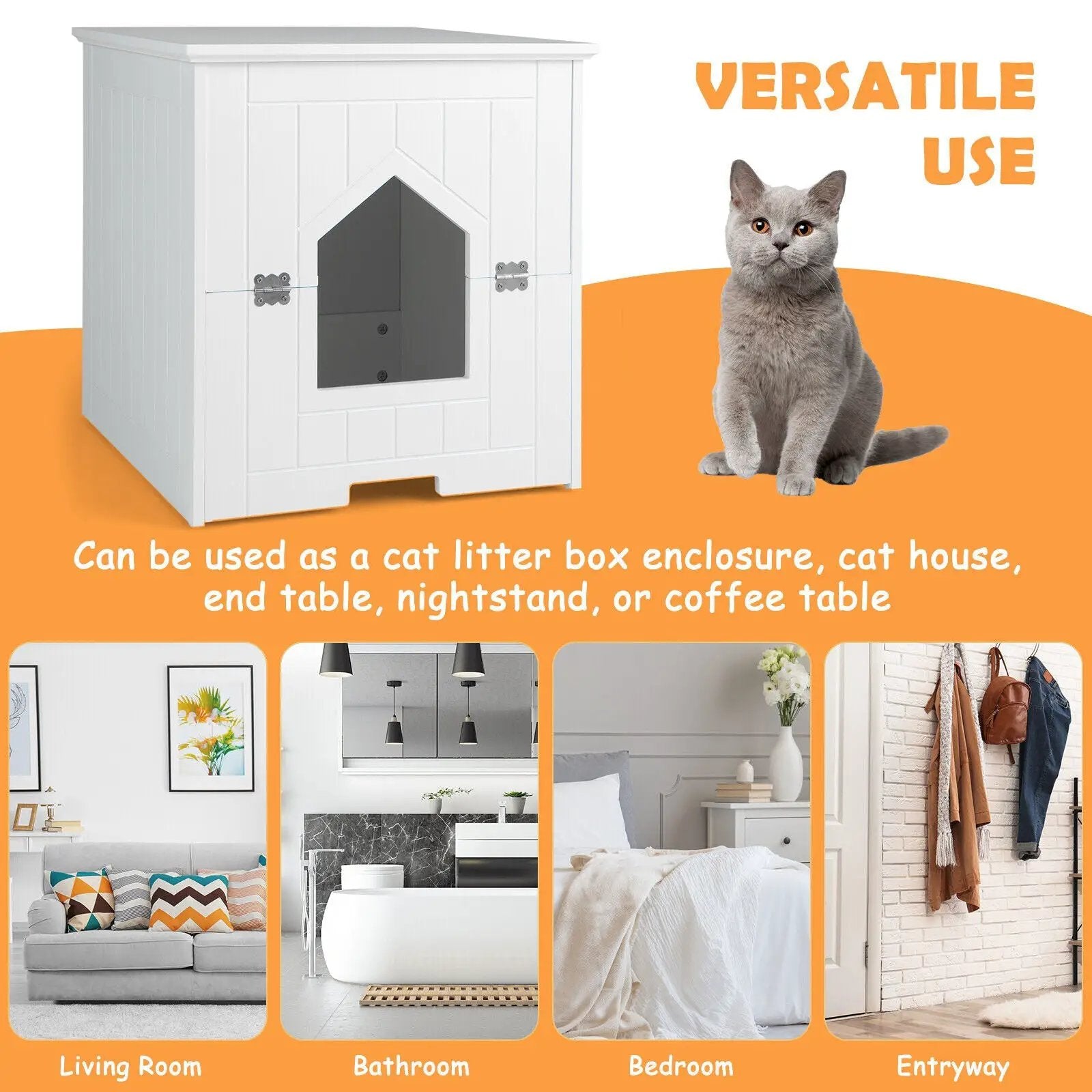 Cat Litter Box Enclosure with Flip Magnetic Half Door by DirectDeals