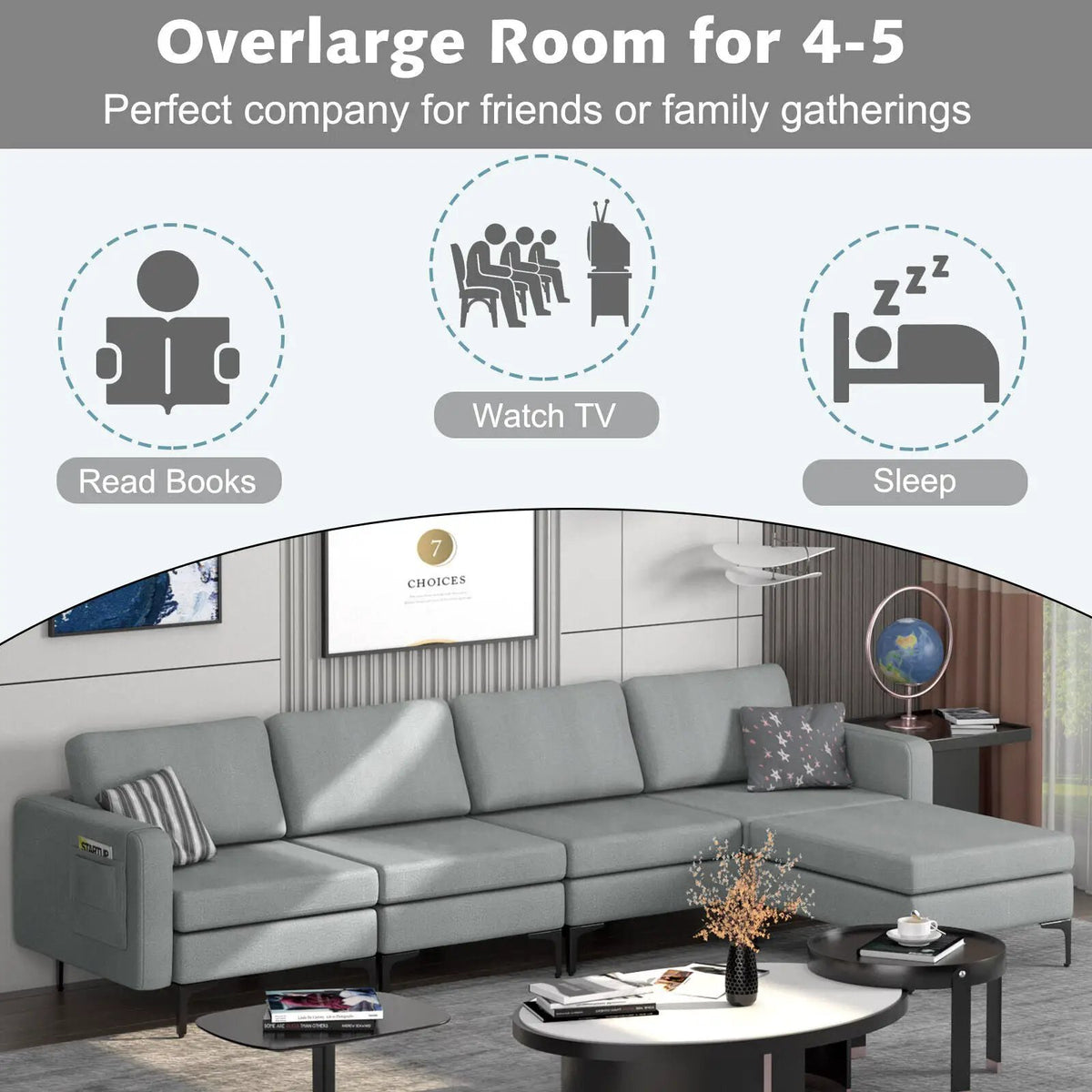 Modular L-shaped Sectional Sofa with Reversible Ottoman and 2 USB Ports, photo 29 of 40