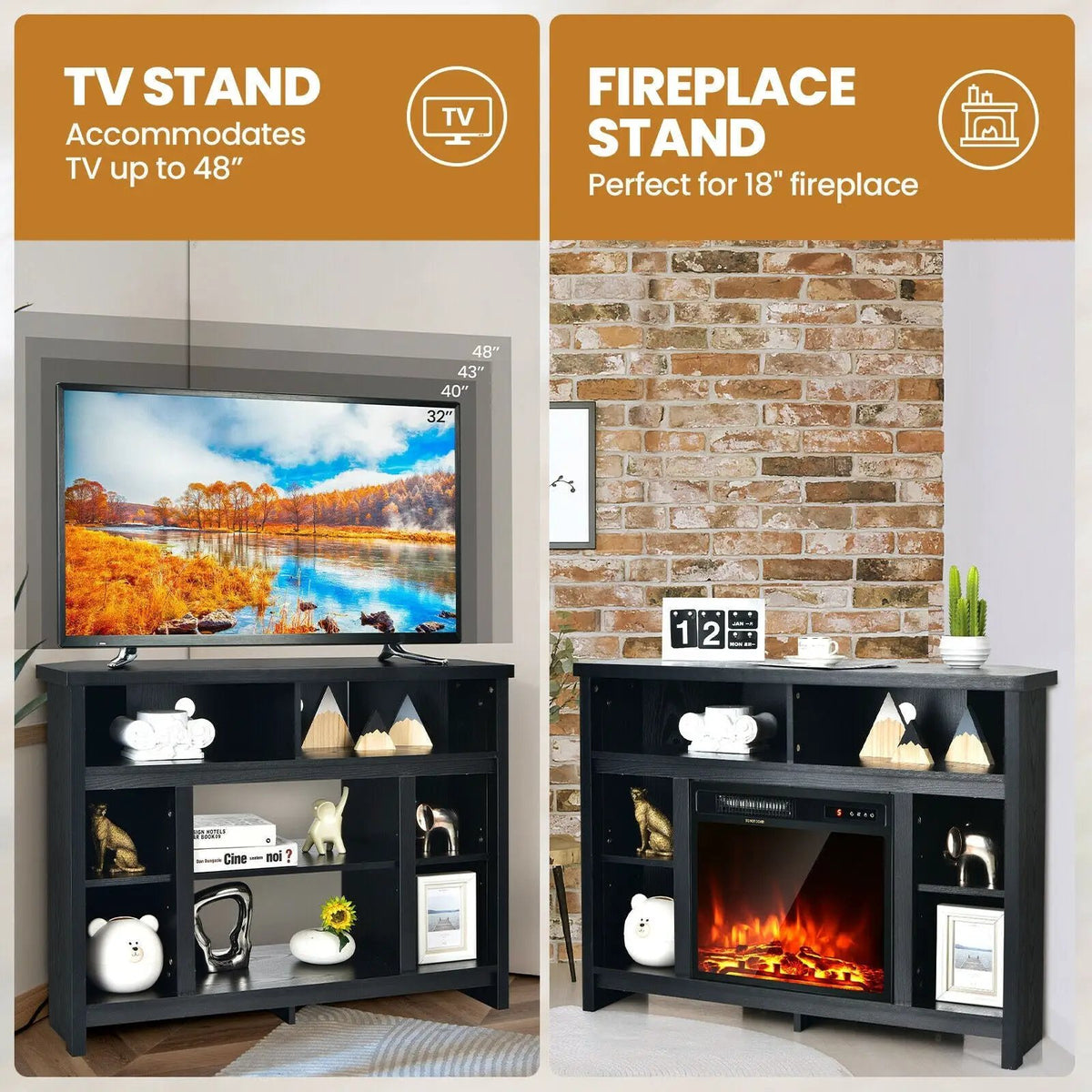 Modern Corner TV Stand with Adjustable Shelves for TVs up to 48 Inch, photo 19 of 24