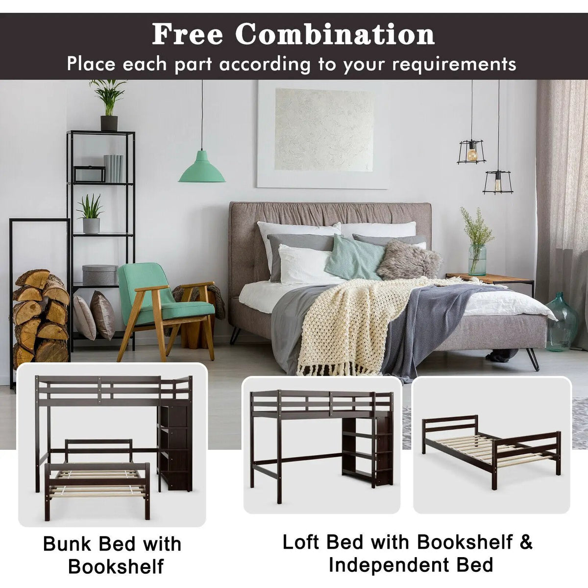Twin Over Twin Loft Bunk Bed with Bookcase, photo 8 of 10