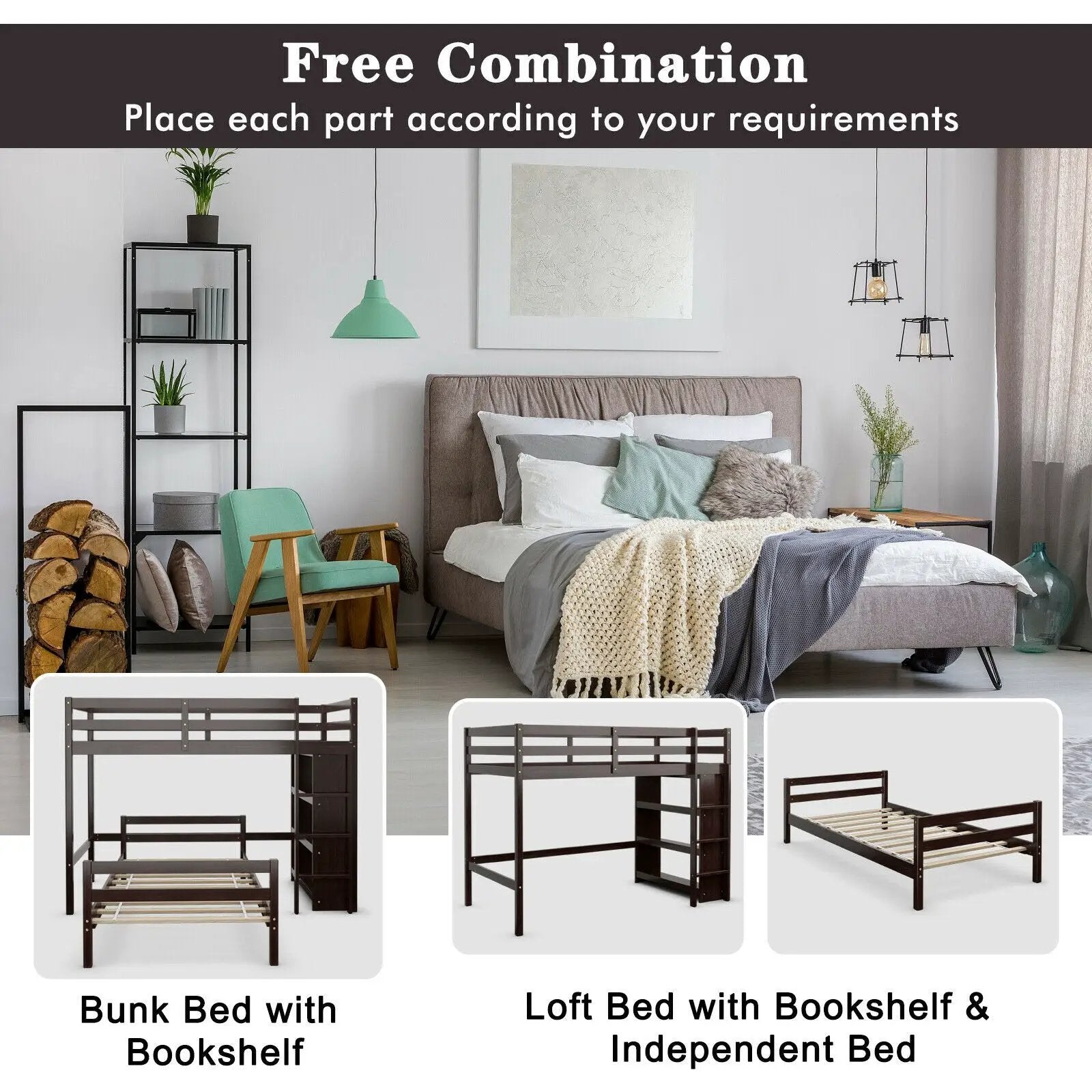 Twin Over Twin Loft Bunk Bed with Bookcase by DirectDeals