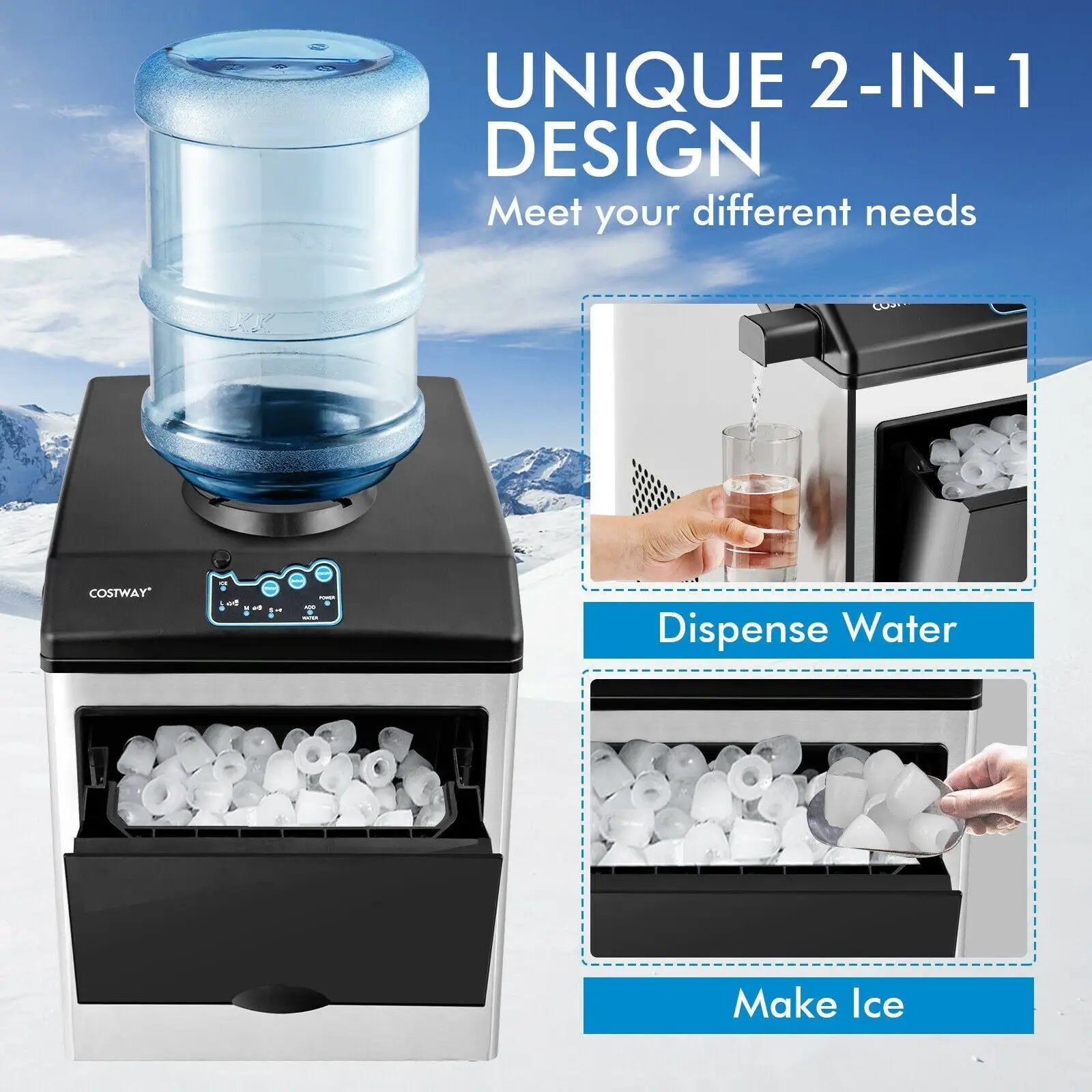 2-in-1 Stainless Steel Countertop Ice Maker with Water Dispenser by DirectDeals
