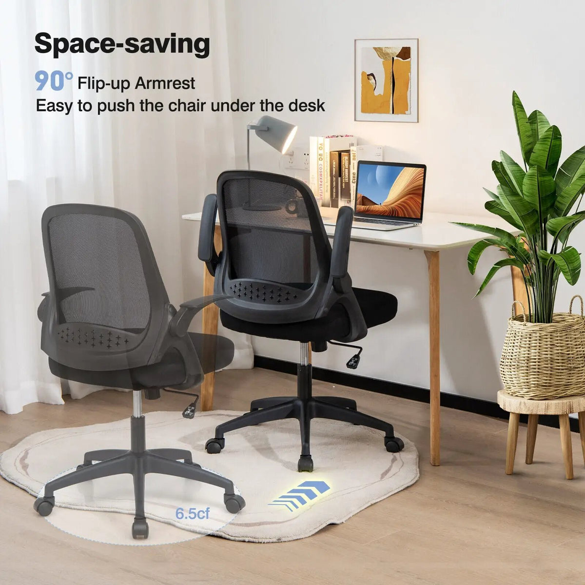 Adjustable Mesh Office Chair Rolling Computer Desk Chair with Flip-up Armrest, photo 6 of 9