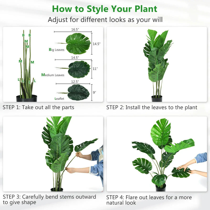 4 Feet Artificial Monstera Deliciosa Tree with 10 Leaves of Different Sizes by DirectDeals