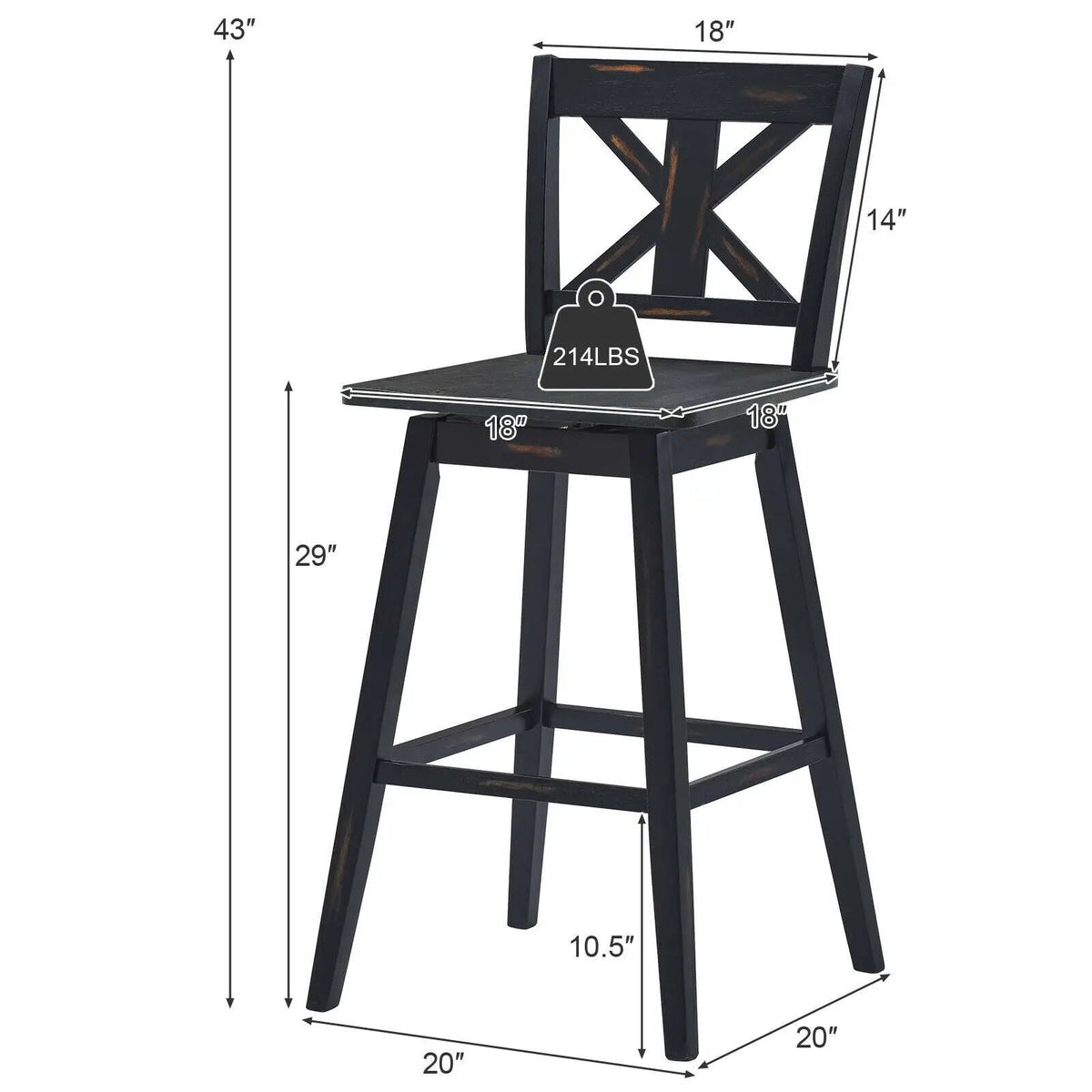 Set of 2 360-Degree Swivel Bar Stools for Home Restaurant, photo 8 of 16