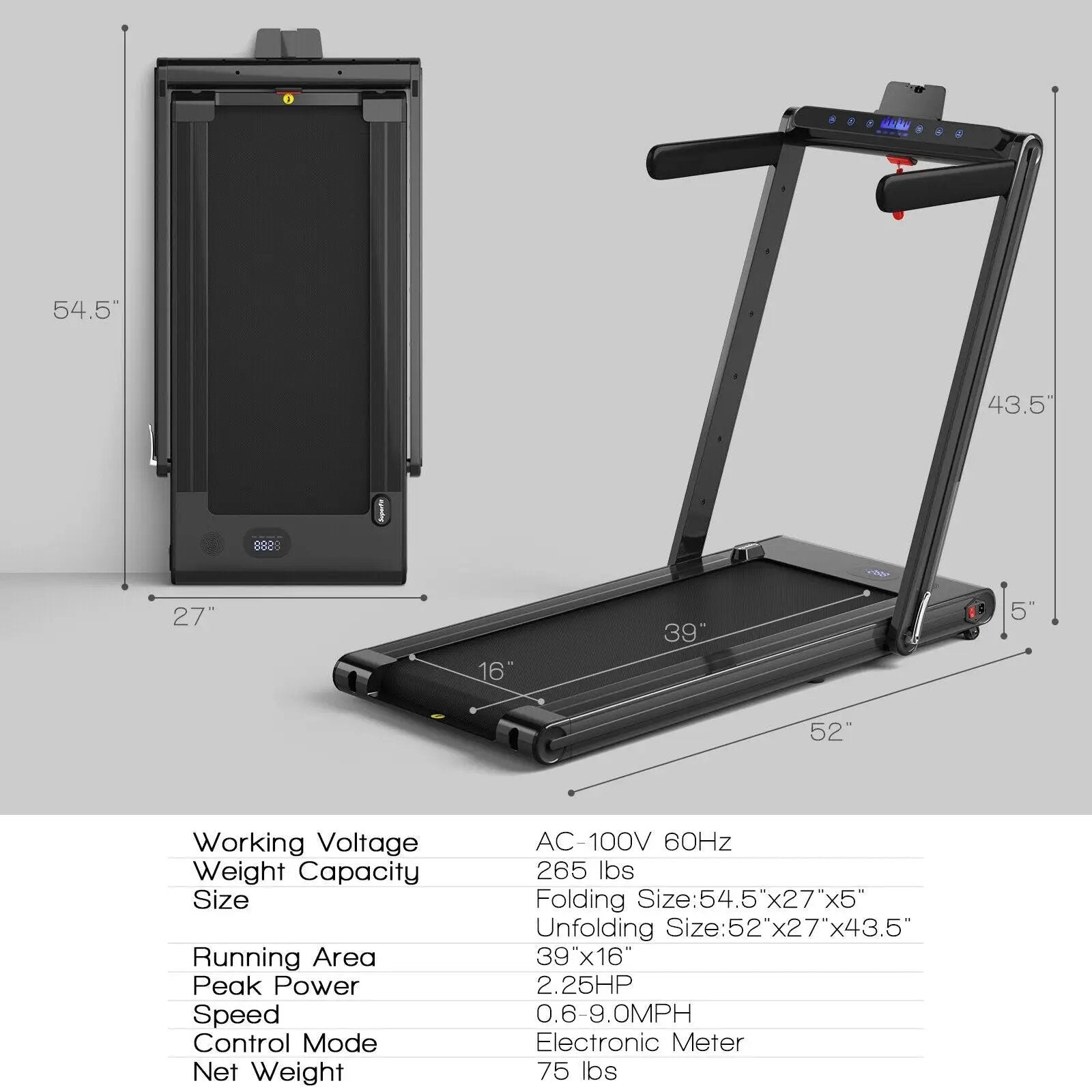 2-in-1 Folding Treadmill with Dual LED Display by DirectDeals