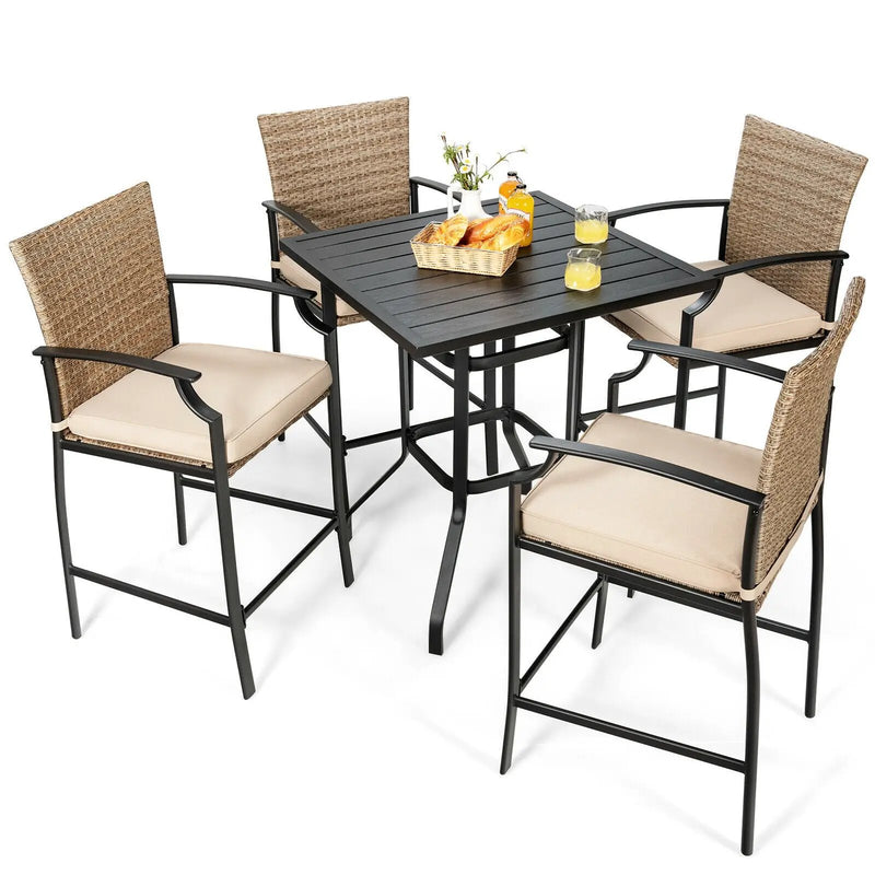 Patio Rattan Bar Stools Set of 4 with Soft Cushions by DirectDeals