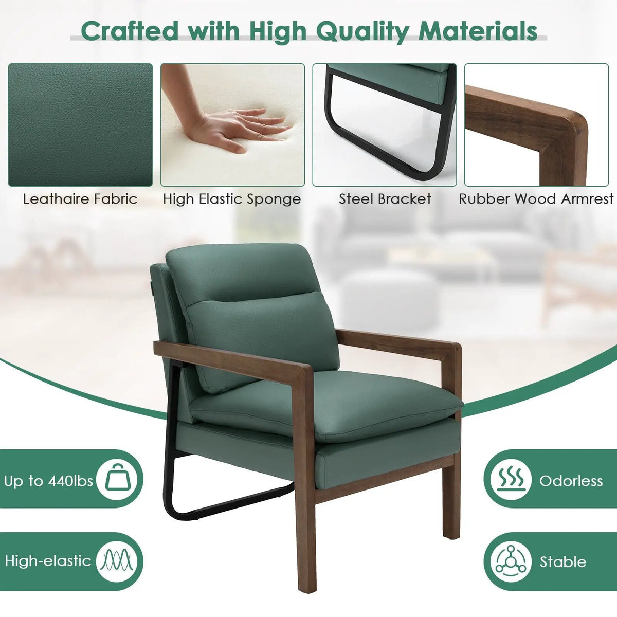 Single Sofa Chair with Extra-Thick Padded Backrest and Seat Cushion, photo 6 of 10