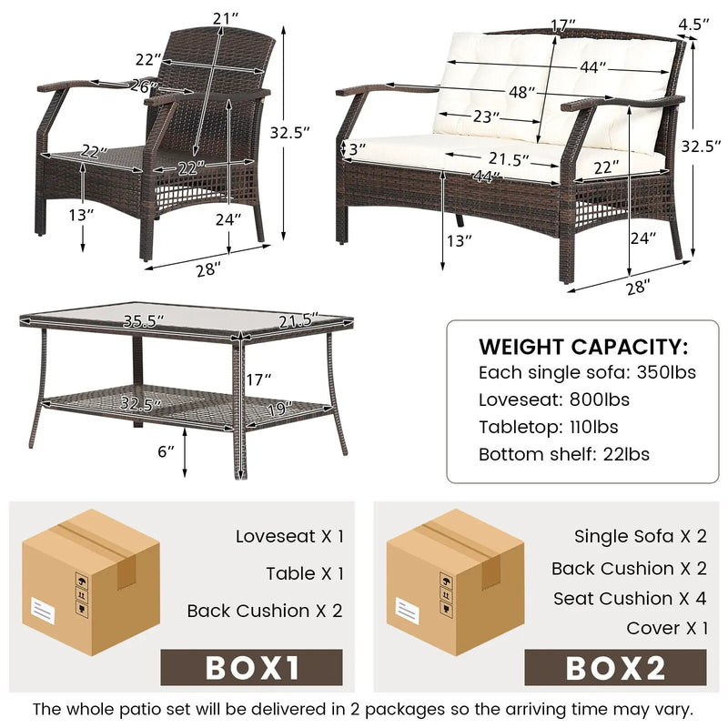 4 Pieces Outdoor Rattan Conversation Set with Protective Cover by DirectDeals