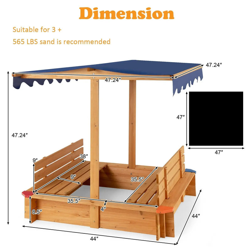 Kids Wooden Sandbox with Canopy and 2 Bench Seats by DirectDeals