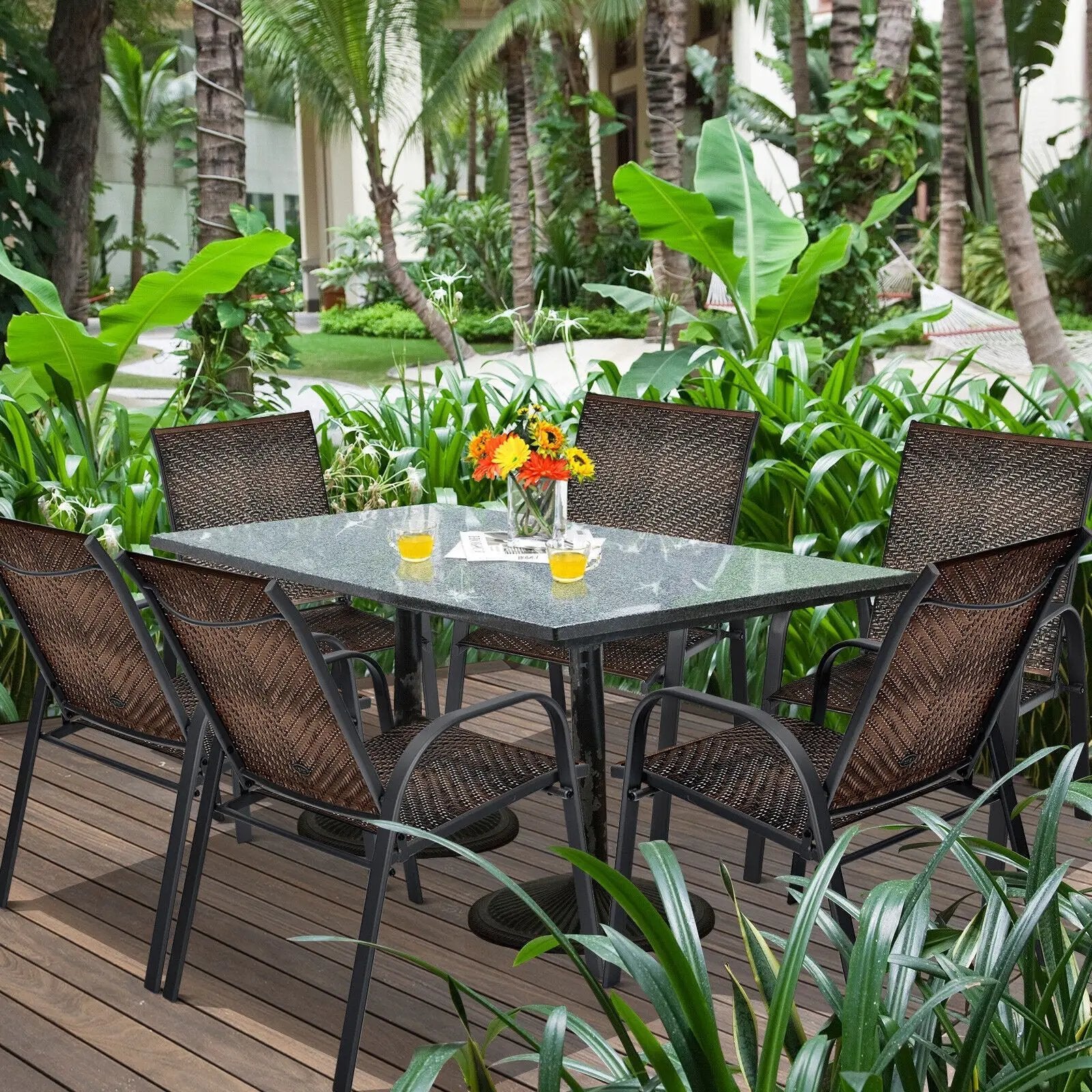 Set of 6 Outdoor PE Wicker Stackable Chairs with Sturdy Steel Frame by DirectDeals