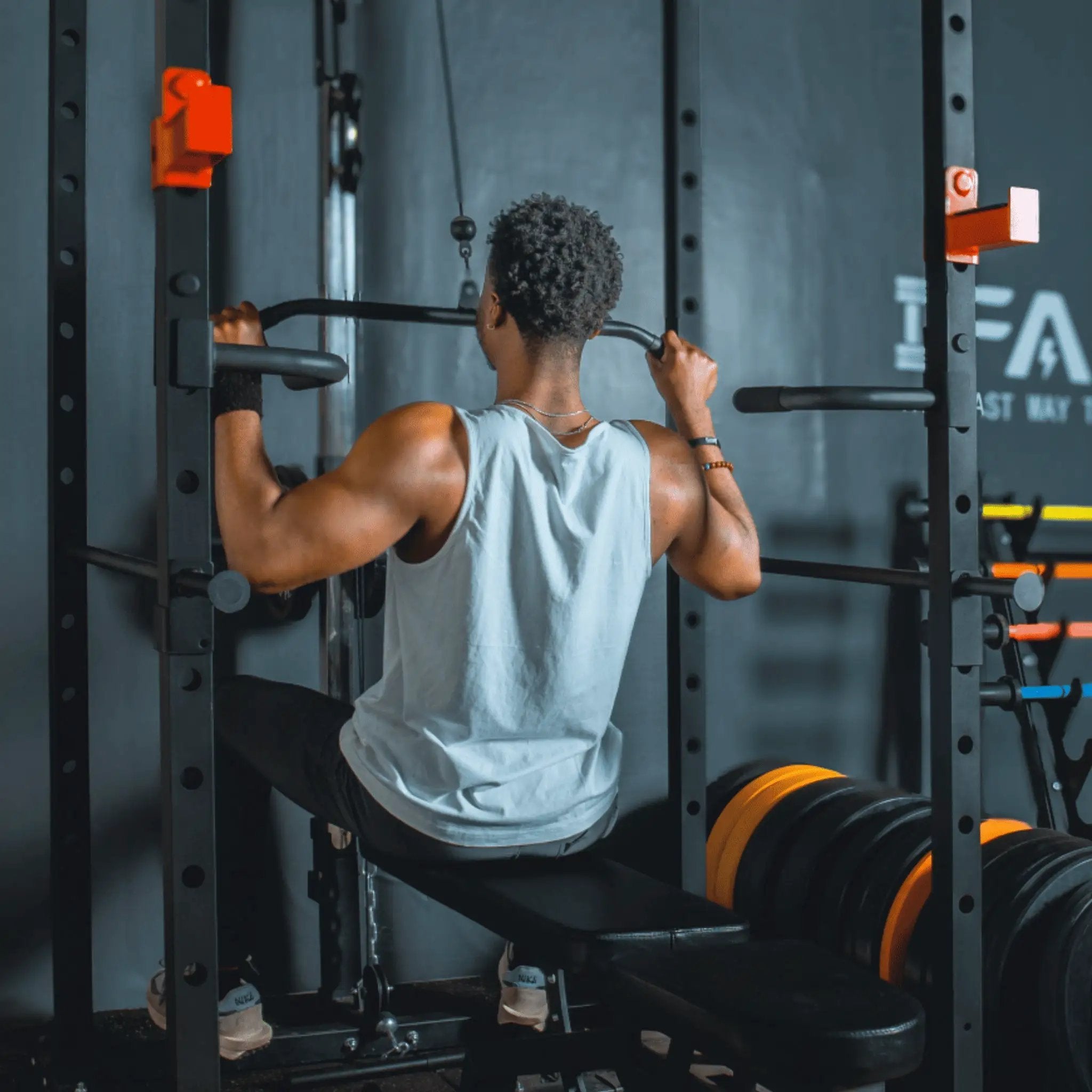 Rovix 1000LBS Multi-Functional Barbell Rack Squat Power Cage With Weight Bench (SAK35822) by SAKSBY WHOLESALE