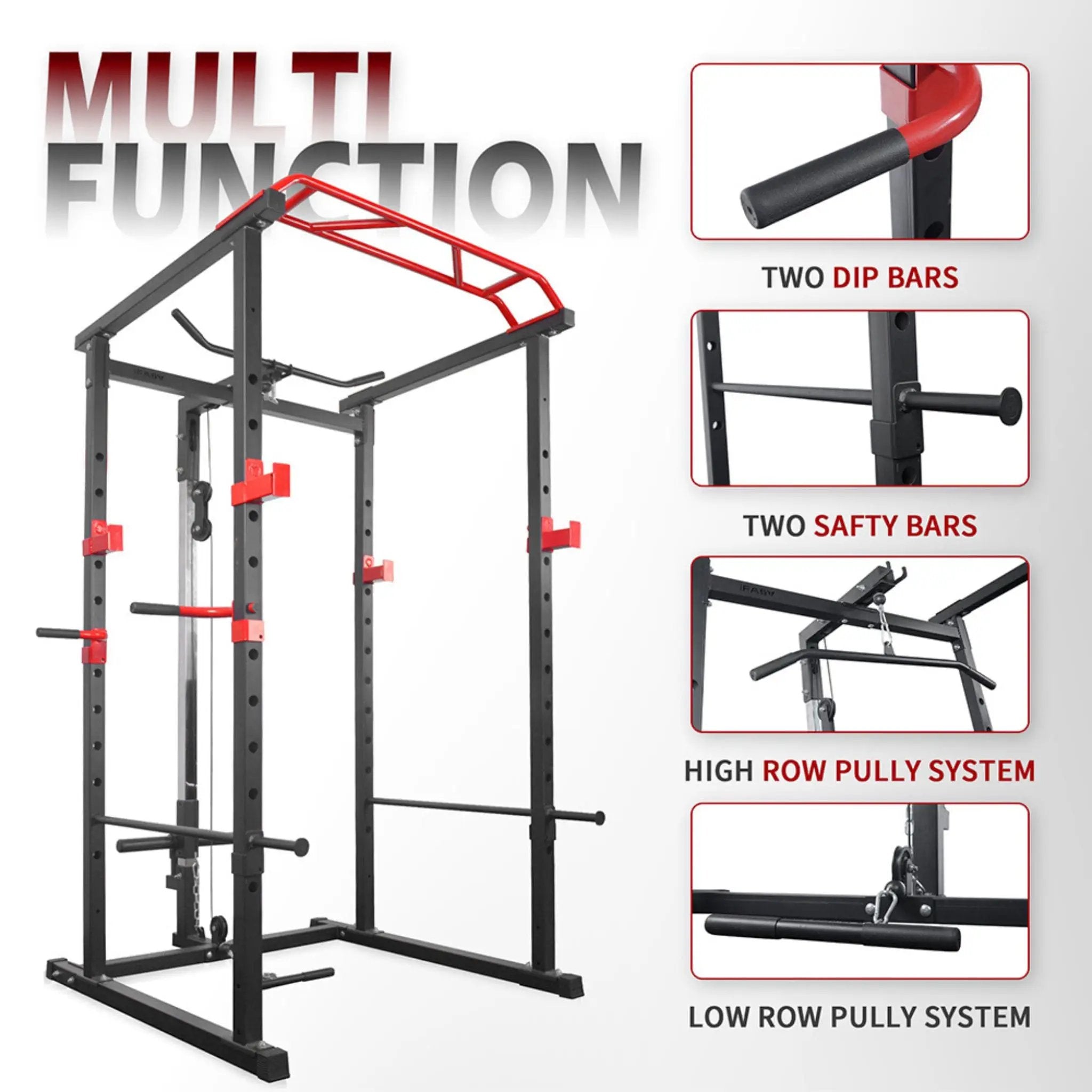 Rovix 1000LBS Multi-Functional Barbell Rack Squat Power Cage With Weight Bench (SAK35822) by SAKSBY WHOLESALE
