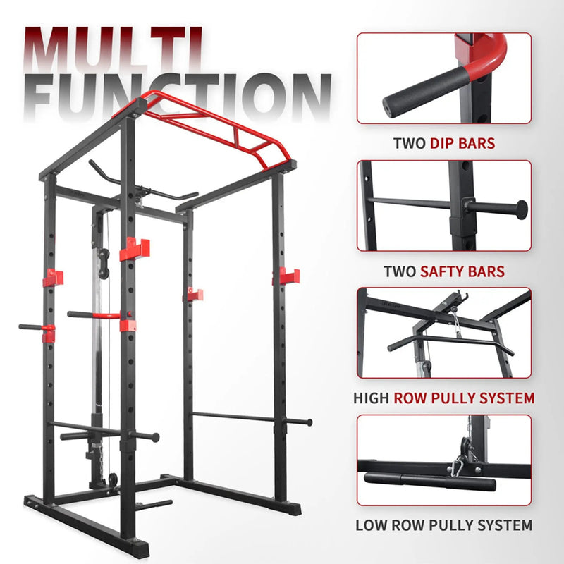 Rovix 1000LBS Multi-Functional Barbell Rack Squat Power Cage With Weight Bench (SAK35822) by SAKSBY WHOLESALE