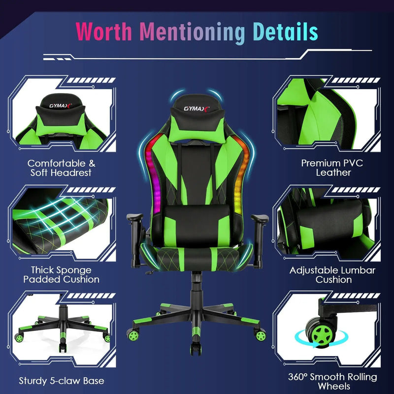 Gaming Chair Adjustable Swivel Computer Chair with Dynamic LED Lights by DirectDeals