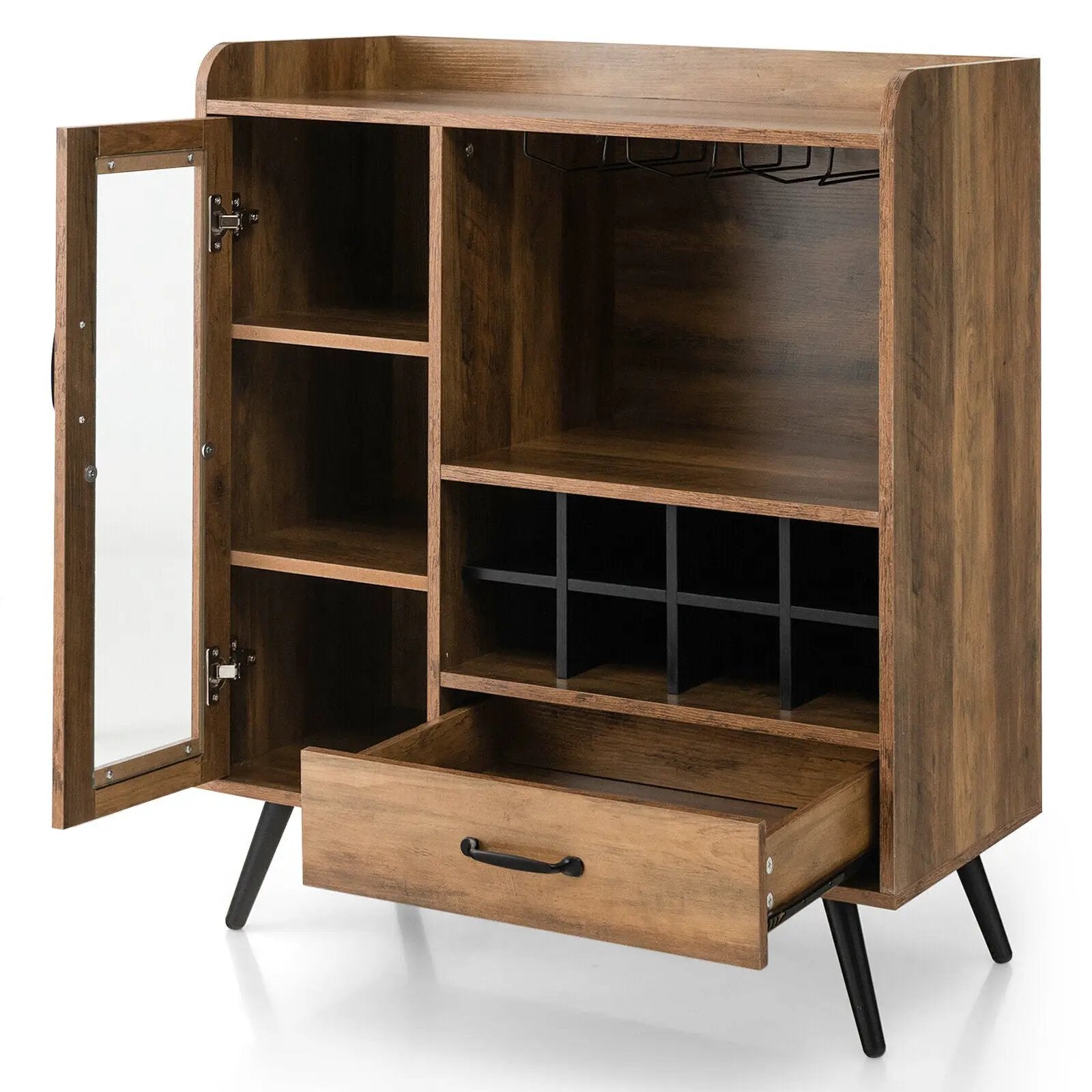 Buffet Sideboard with Removable Wine Rack and Glass Holder-Rustic Brown by DirectDeals