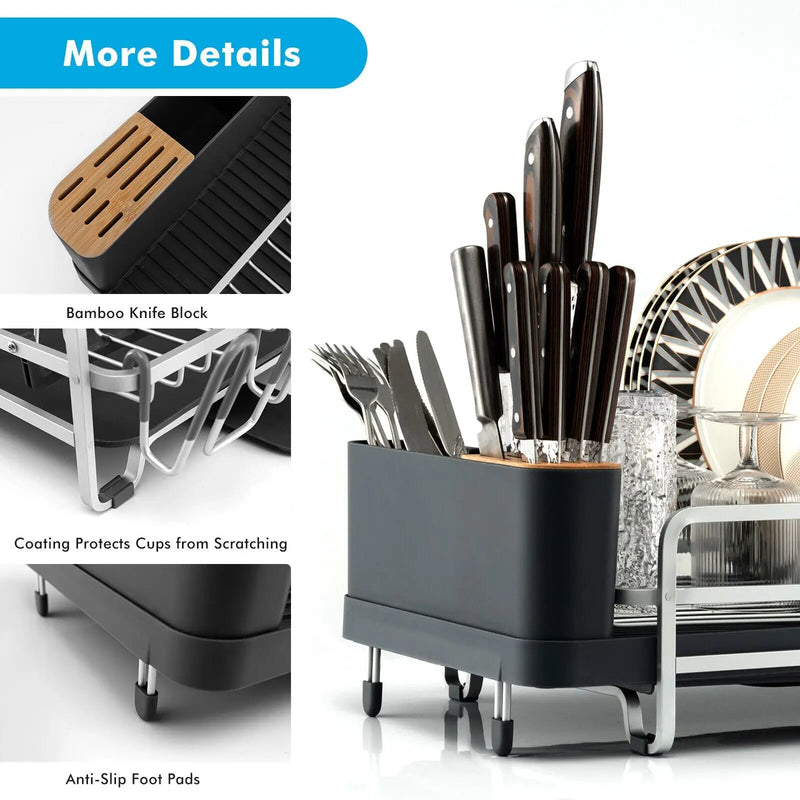 Aluminum Expandable Dish Drying Rack with Drainboard and Rotatable Drainage Spout by DirectDeals