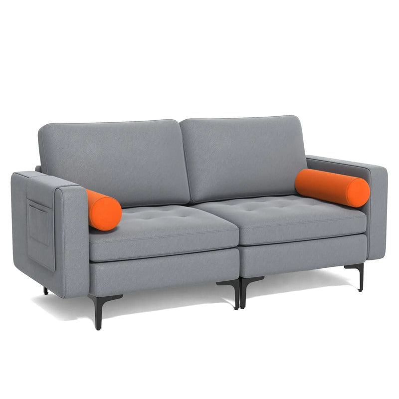 Modern Loveseat Sofa with 2 Bolsters and Side Storage Pocket-Gray by DirectDeals