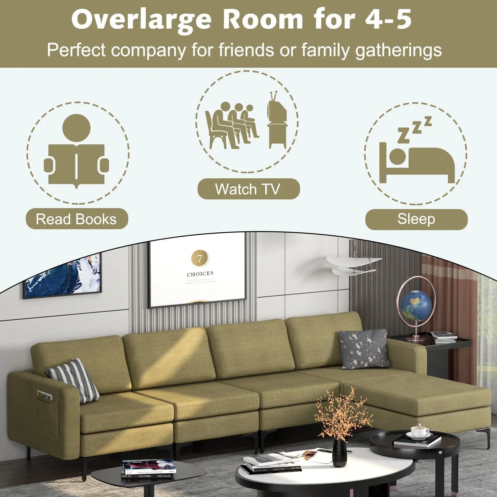 Modular L-shaped Sectional Sofa with Reversible Ottoman and 2 USB Ports by DirectDeals