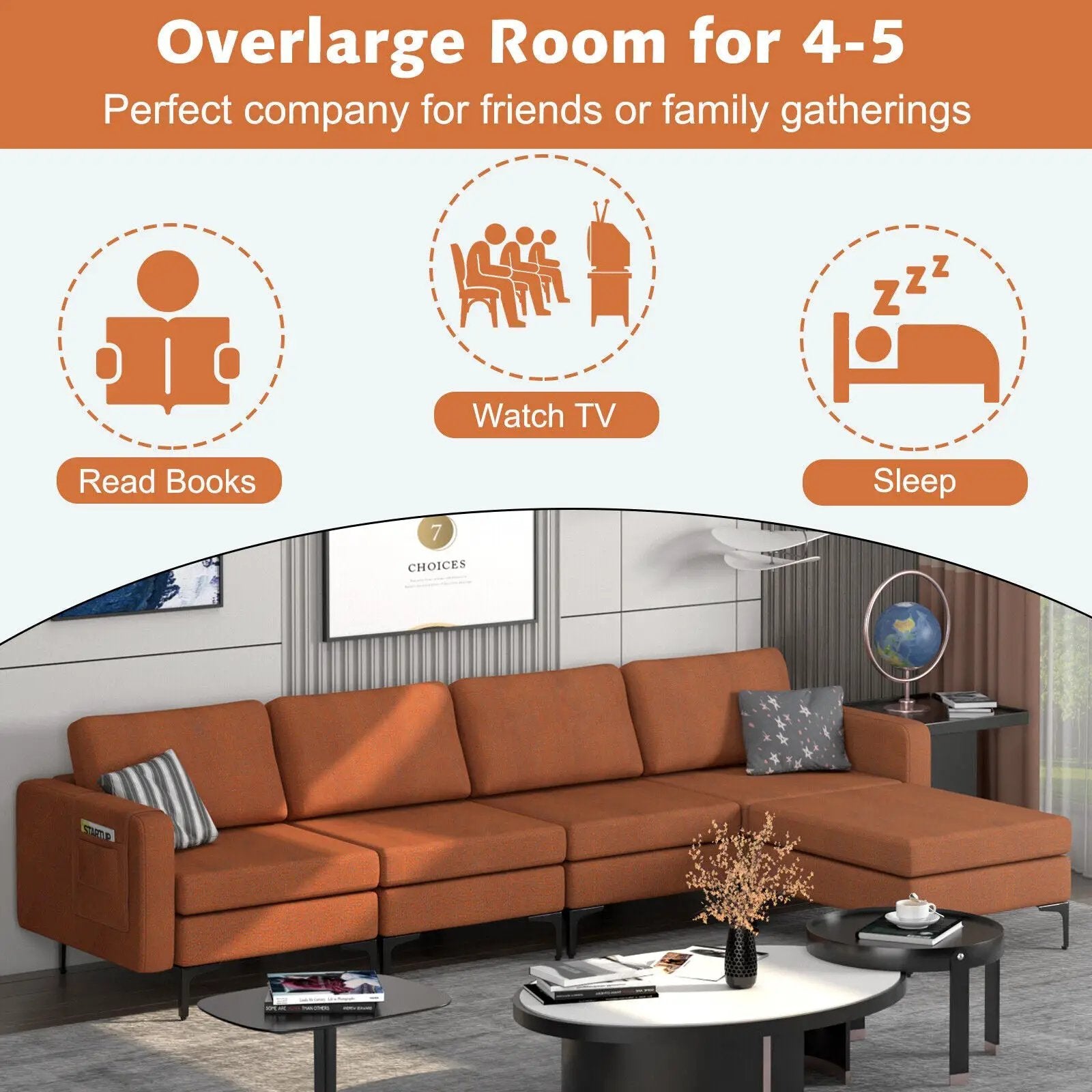 Modular L-shaped Sectional Sofa with Reversible Ottoman and 2 USB Ports by DirectDeals