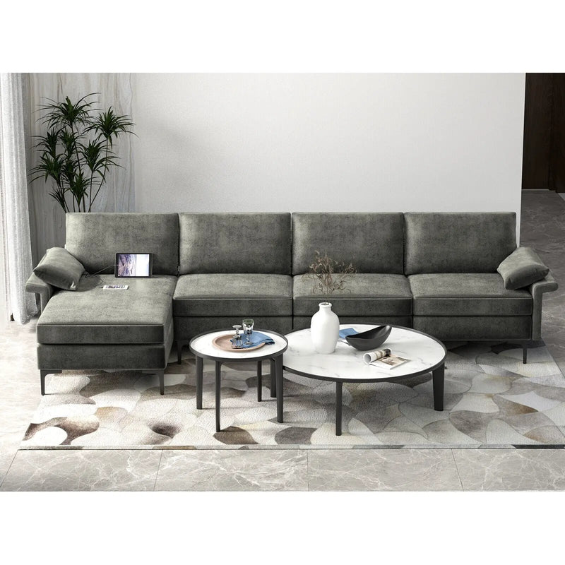 Extra Large L-shaped Sectional Sofa with Reversible Chaise and 2 USB Ports for 4-5 People by DirectDeals