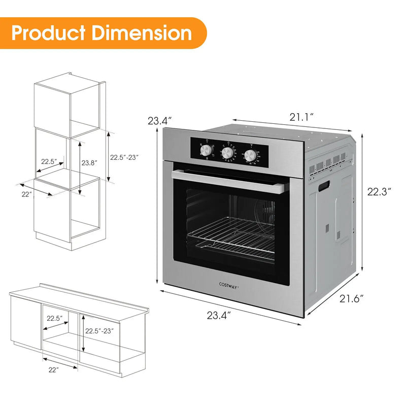 24 Inch Single Wall Oven 2.47Cu.ft with 5 Cooking Modes-Silver by DirectDeals